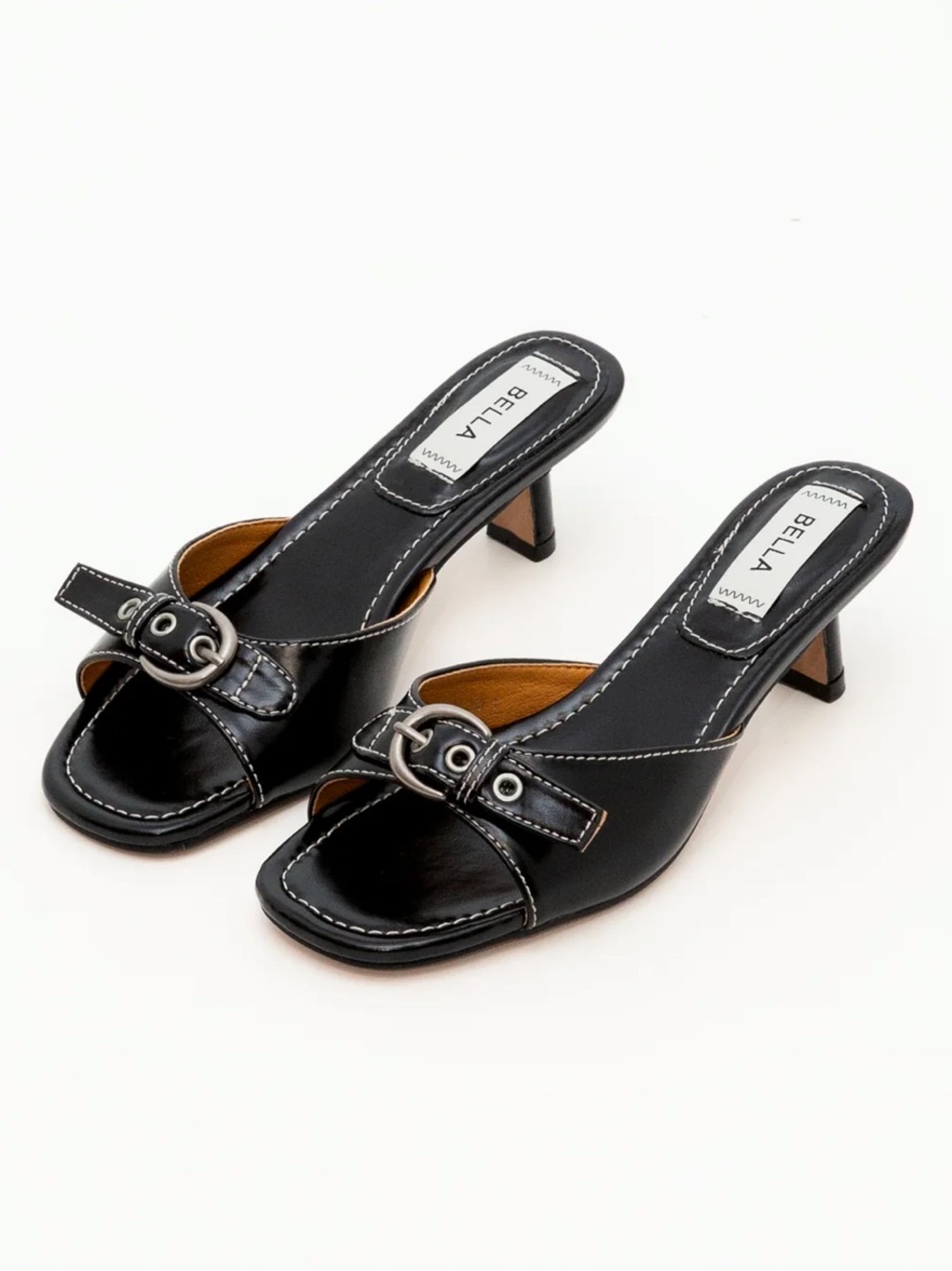 NEW Peche Enny Buckle 2” Mule Heels Black